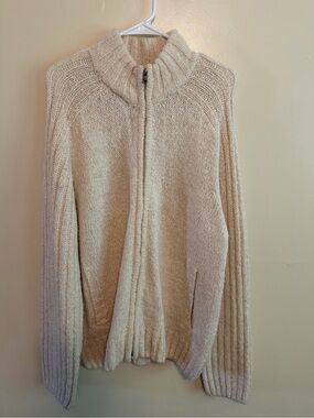 Men's Cream Zip-Up Knit Sweater